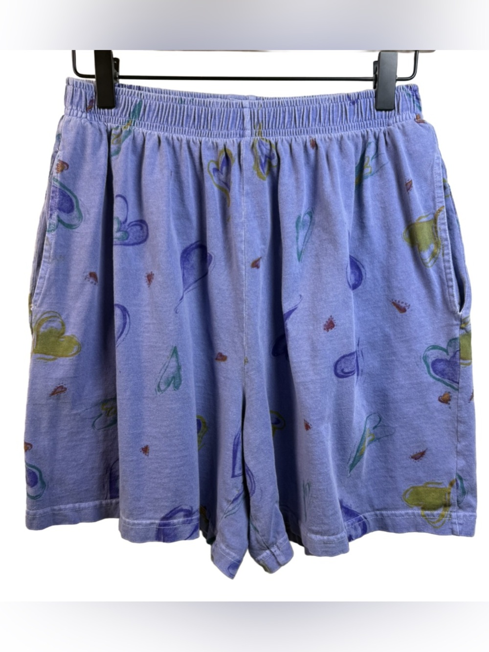 Vintage Cotton Lilac High-Waist Heart-Print Shorts